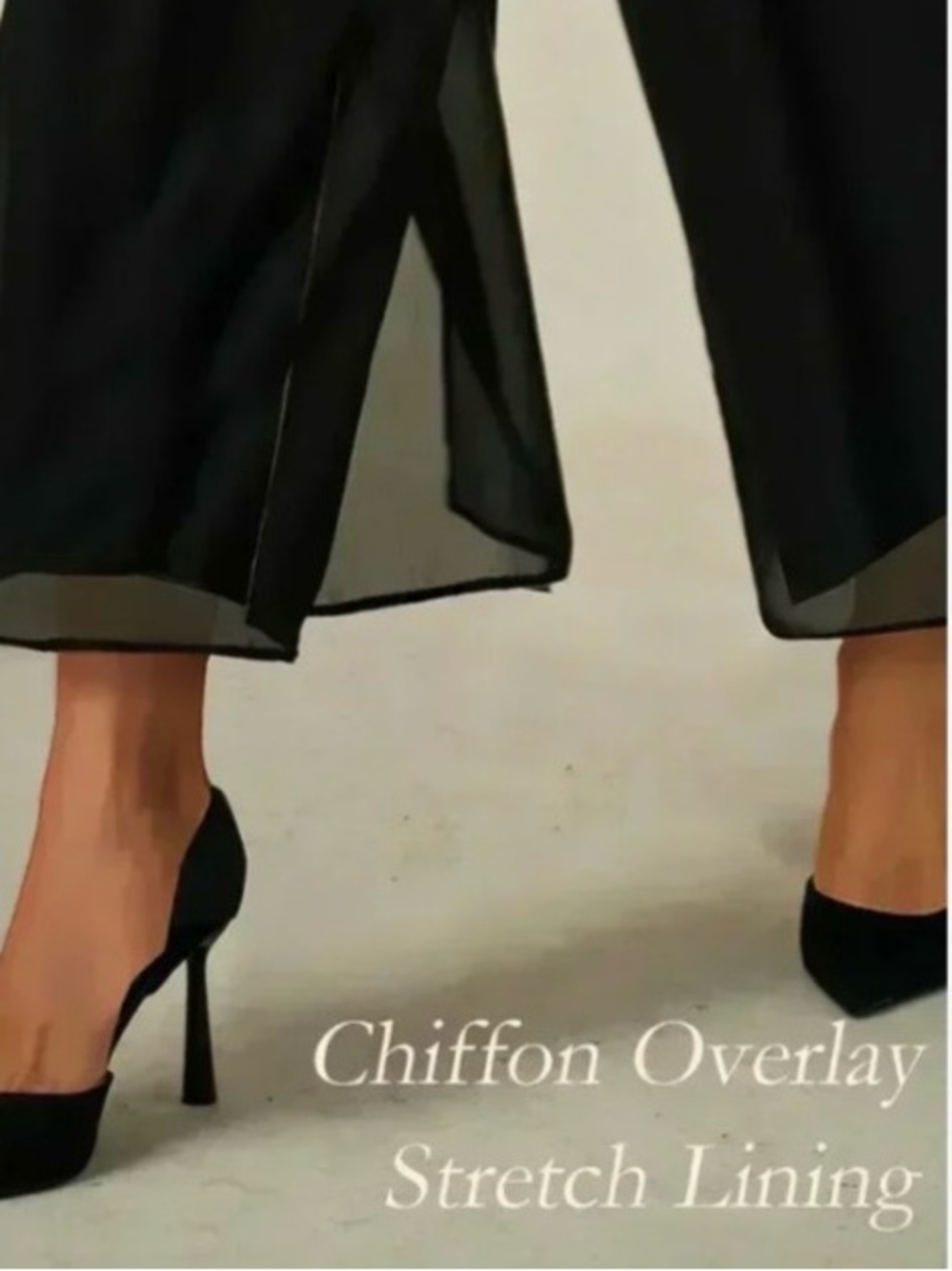 Cropped Length Straight Leg Pant With Chiffon Split Leg Overlay BLACK & NAVY - Picture 4 of 7
